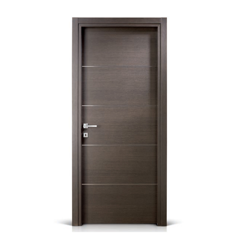 Engineered Wood Veneer MDF Laminated Metal Strip Decoration Single Swing Modern Flush Door