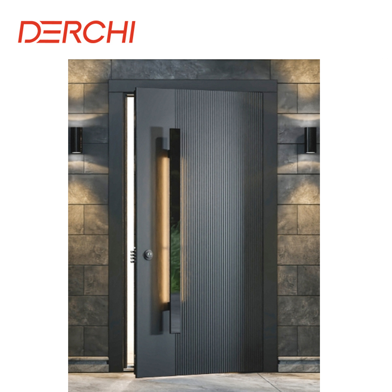 DERCHI USA Luxury Design Metal Entrance Door Exterior Security Front Pivot Door Entry Black Aluminum Stainless Steel Pivot Door