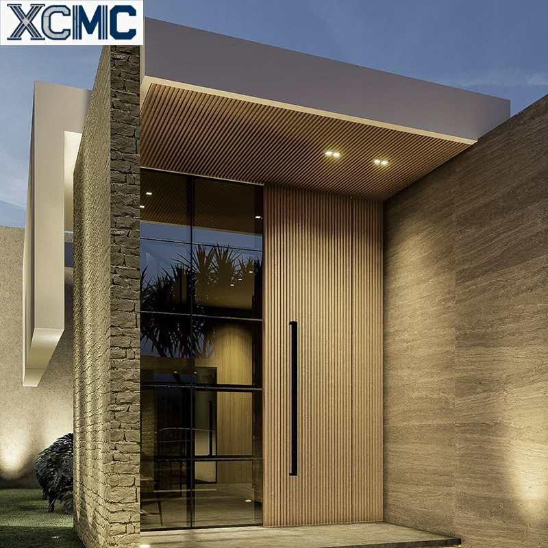 XCMC Modern Villa Hotel Exterior Front Door Aluminum Alloy Wood Glass Construction Pivot Security Design Water Resistant 5-Year