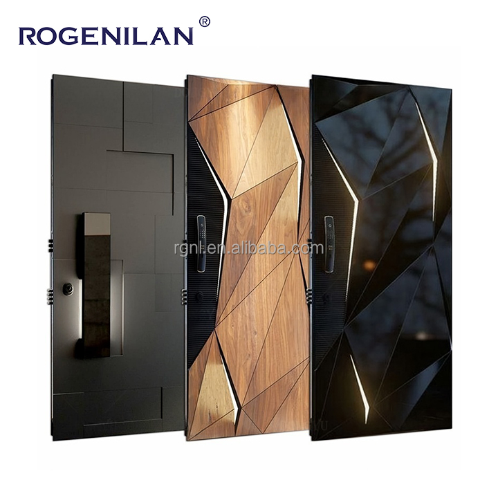 3D Carving Solid Security Aluminum Entry Exterior Entrance Doors Security Front Double Pivot Doors With Glass for Home