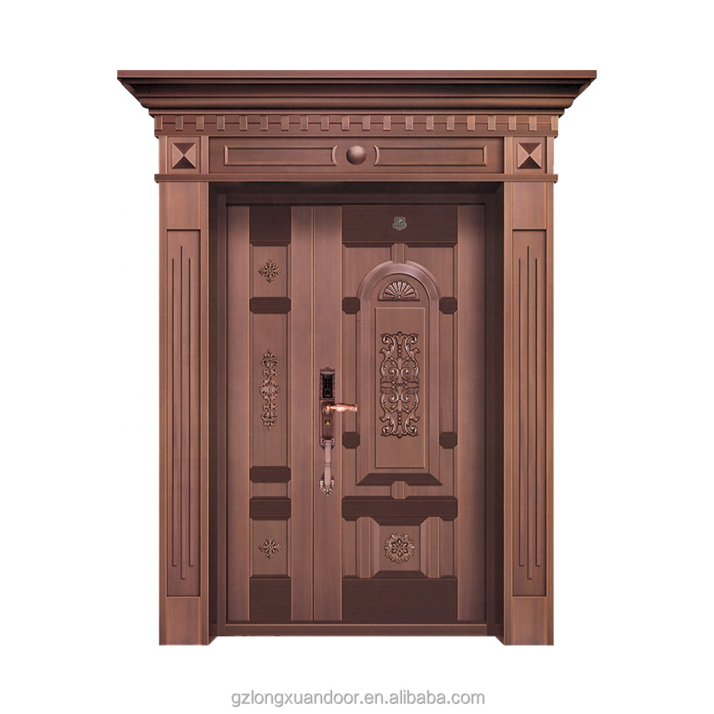 2025 Outdoor Security Door Copper Bulletproof Steel Plate Front for Villas Exterior Entry Door with Finished Surface