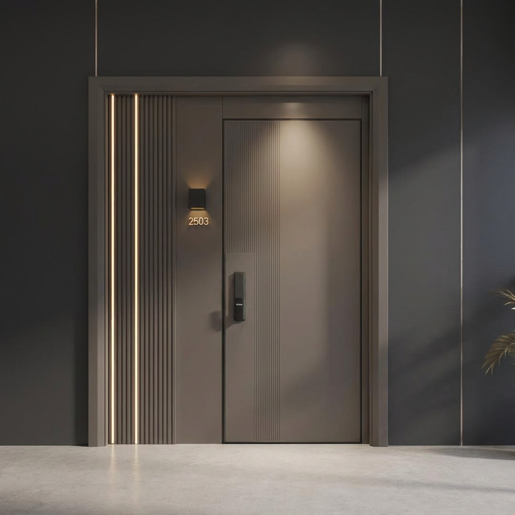 Cold Rolled Steel Fire Rated Armored Front Entry Door With Anti Pry Structure Soundproof for High Rise Apartment Hotel