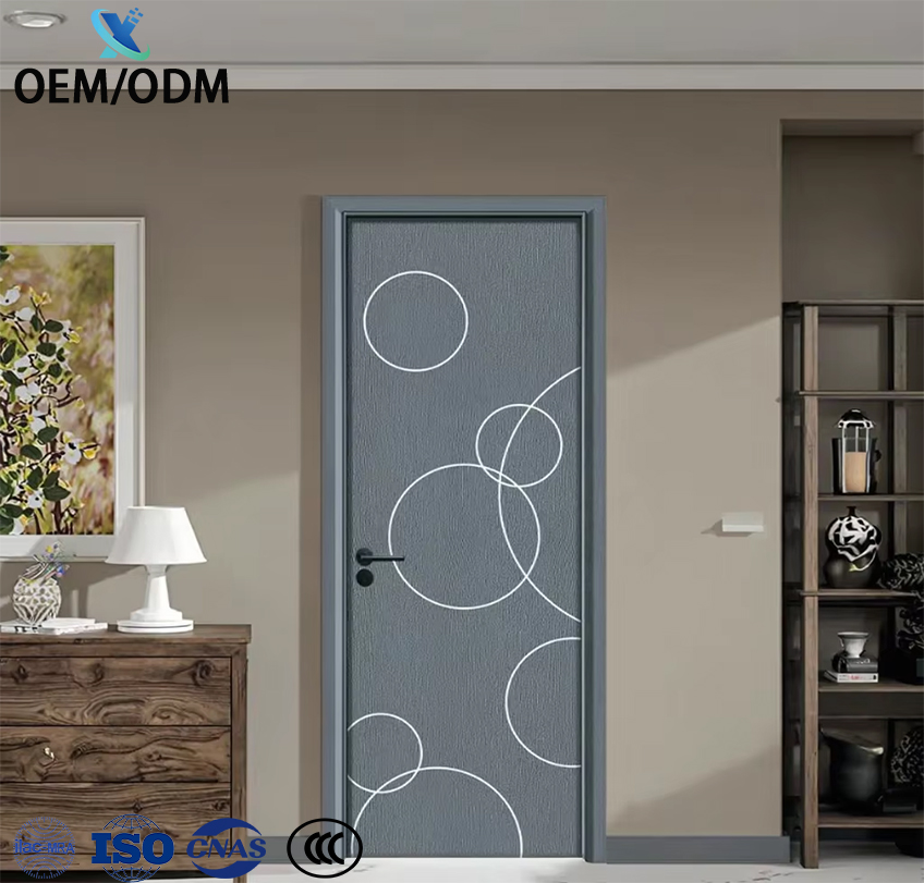 Waterproof Faced MDF PVC WPC Eco-friendly Sliding Soundproof Wood Veneer Door for Living Room Interior Use in Apartments Hotels