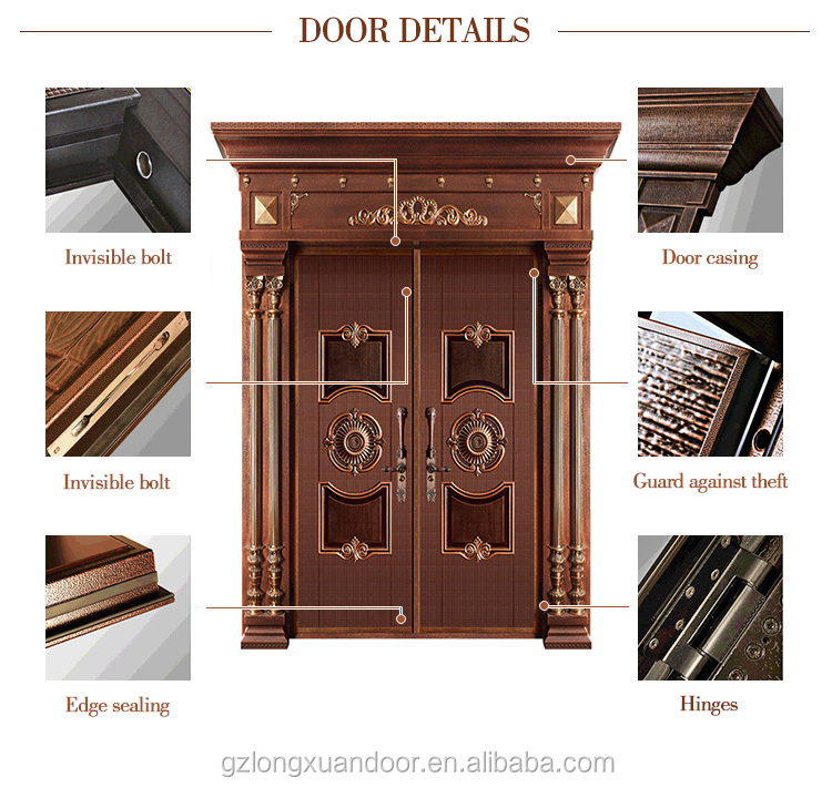 2025 Outdoor Security Door Copper Bulletproof Steel Plate Front for Villas Exterior Entry Door with Finished Surface