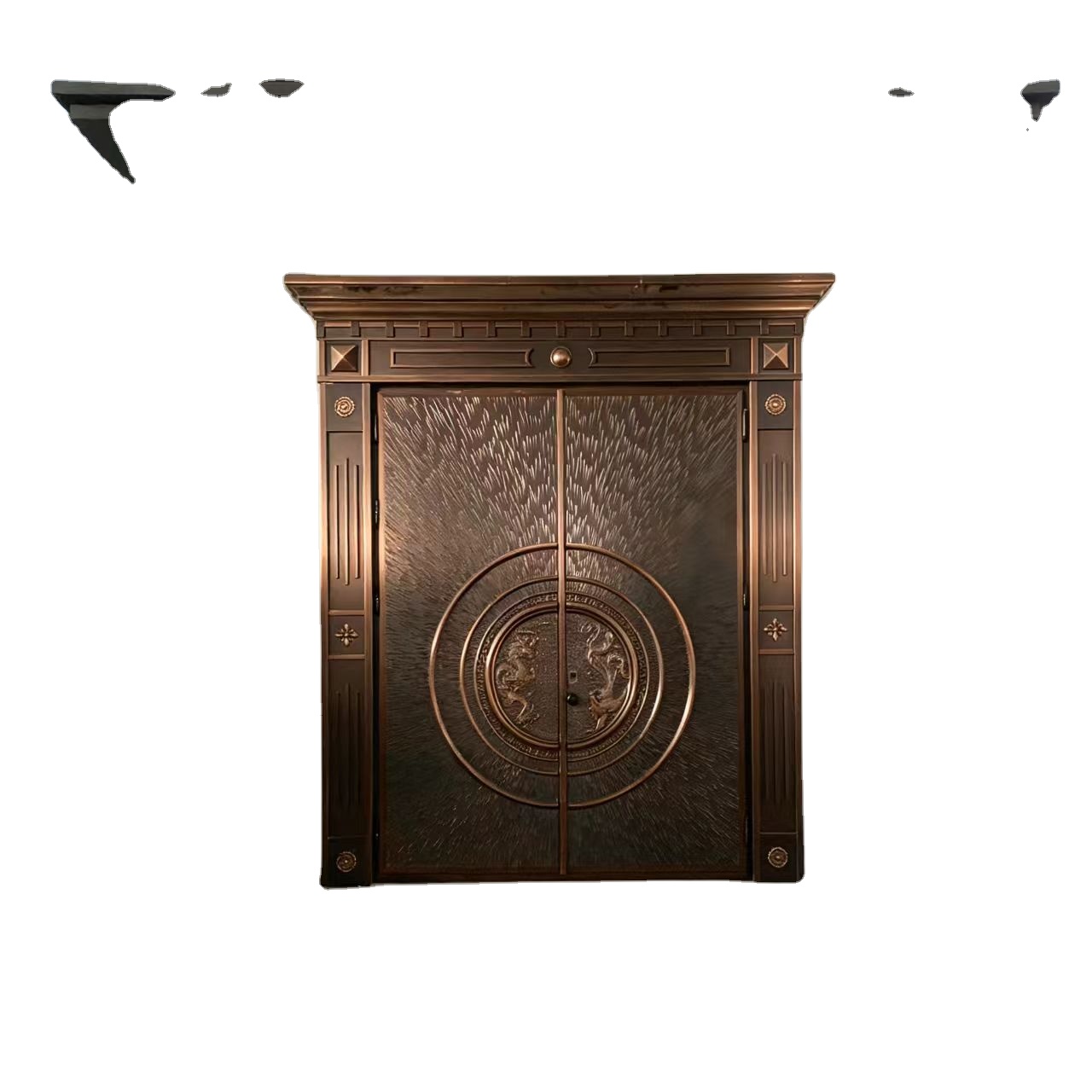 Custom Waterproof Finished Copper Paint Cast Aluminium Door Tank Design Security Front Door for Luxury House Courtyard Entry