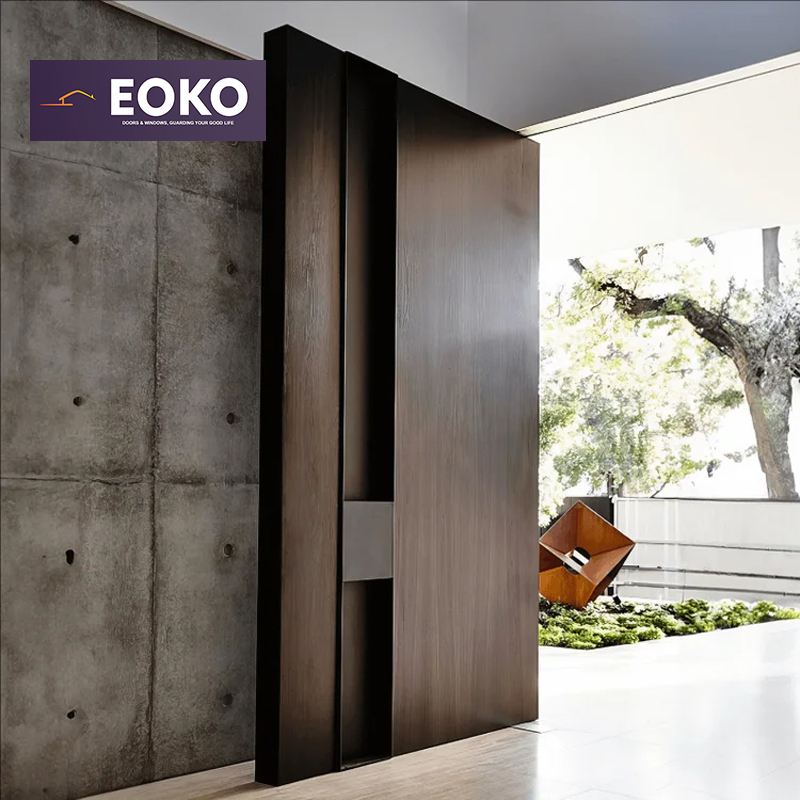 EOKO Custom Wooden Grain Front Entry Main Security Aluminum Decorous Exterior Pivot Door for America House Entrance Doors