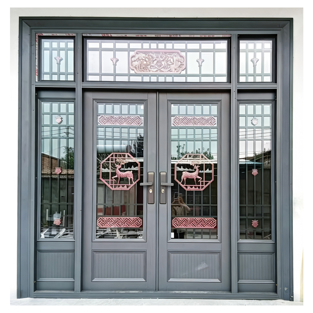 Luxury Villa Zinc Alloy Entry Door with Unique Custom Design Palace Anti-corrosion Rose Gold Security Grade