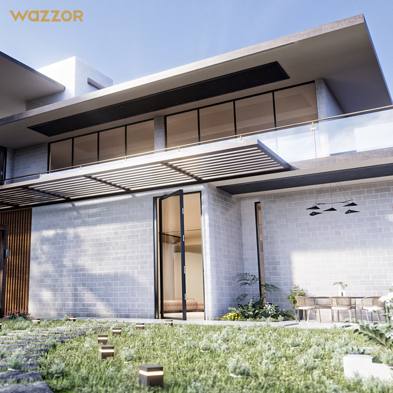 WAZZOR NFRC Certified High Load Bearing 500kg Capacity Aluminum Glass Pivot Door for Luxury Villa Entrance Lobby
