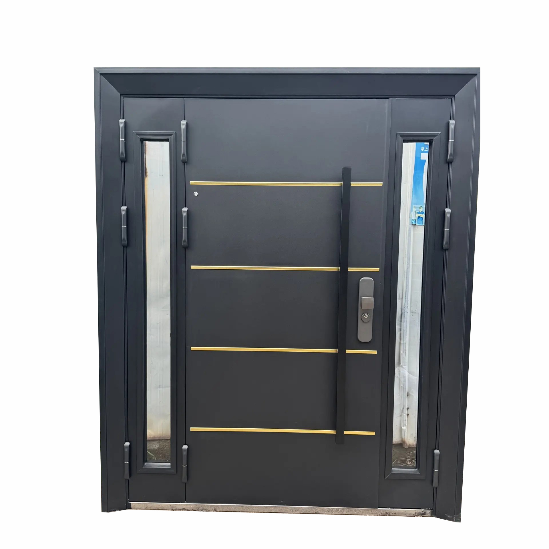 Modern Heavy Duty Large Wood Grain Aluminum Long Square Handle Front Entry Pivot Door