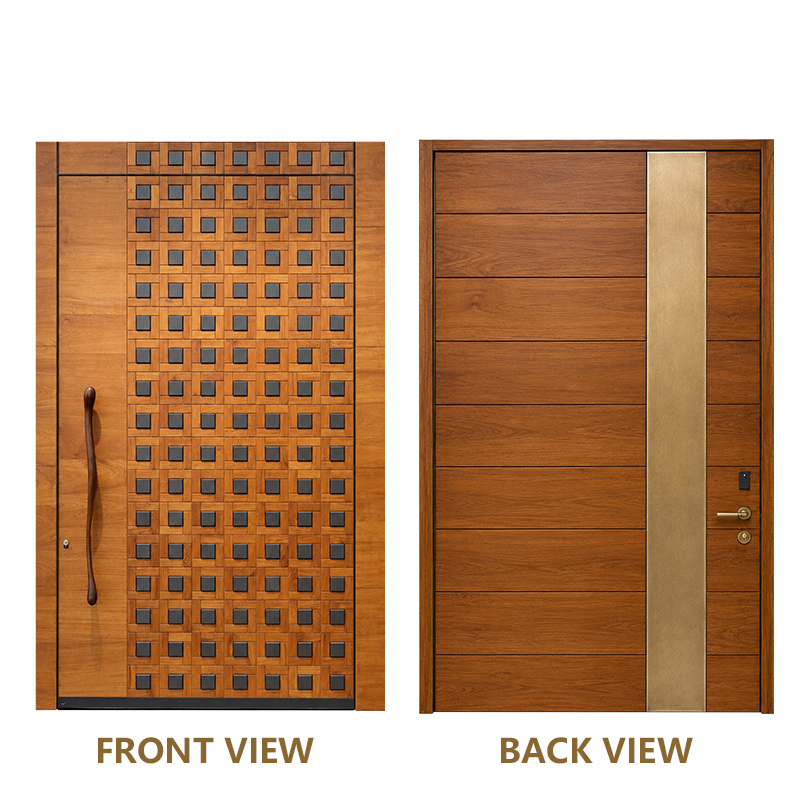 Dezoton Luxury Teak Wood Armored Entry Door with Red Copper and Antique Brass Design for Villa