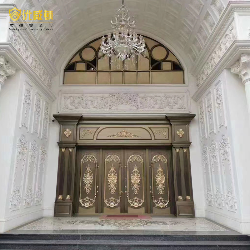 Super Luxury Modern Design Exterior Door Real Copper Security Main Entry with Finished Surface Bulletproof for Villas