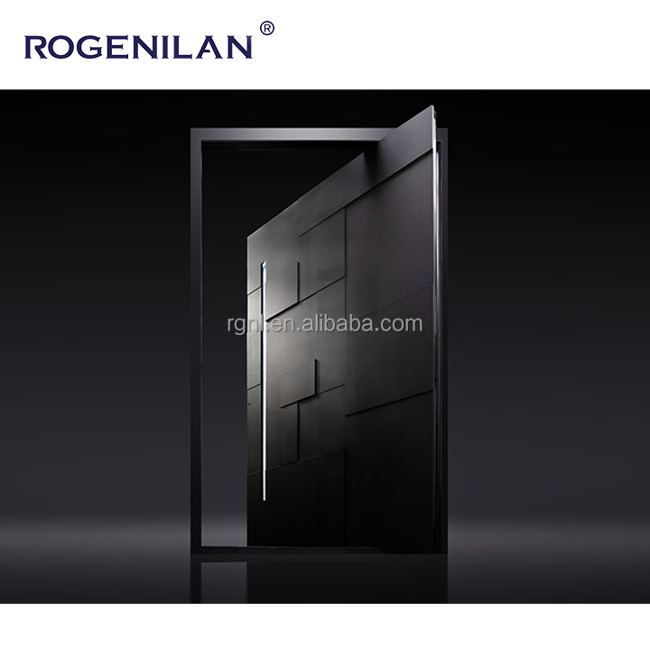 3D Carving Solid Security Aluminum Entry Exterior Entrance Doors Security Front Double Pivot Doors With Glass for Home