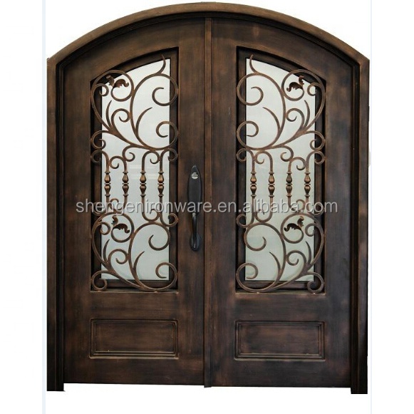 Luxury Villa Wrought Iron Entry Doors with Openable Tempered Glass Window