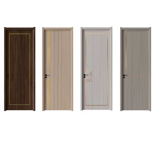 White Veneer PVC WPC Waterproof Modern Finished Interior Wooden Door for Living Room Kitchen Bedroom Bathroom Hotel Villa