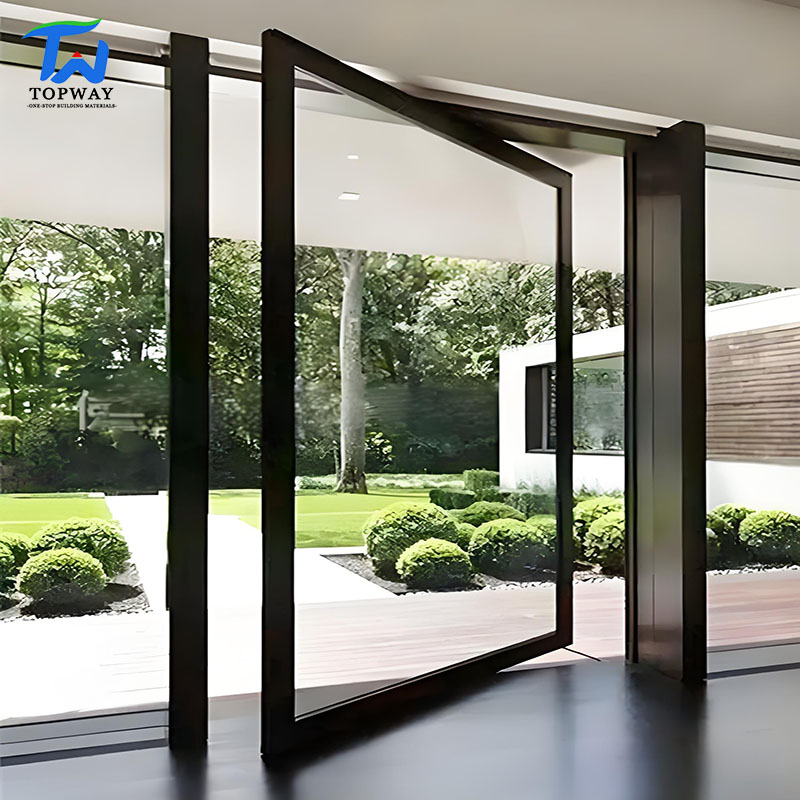 TW Modern Aluminum Front Security Tempered Glass Pivot Swing Door with Customized Colors and Kinlong Hardware for Villa