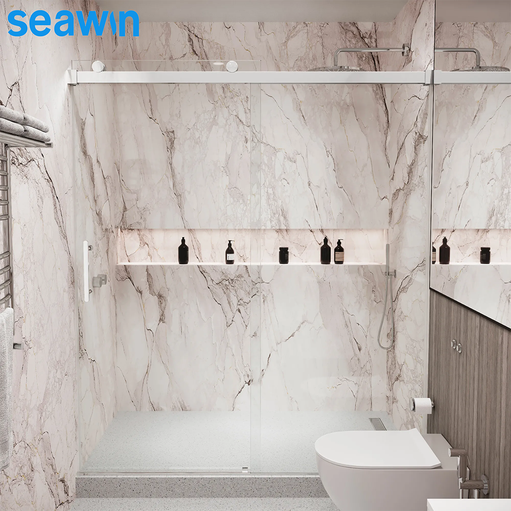 60 X 77 Polished Chrome Frameless Sliding Shower Door with Modern Design Concealed Tank Lifetime Warranty