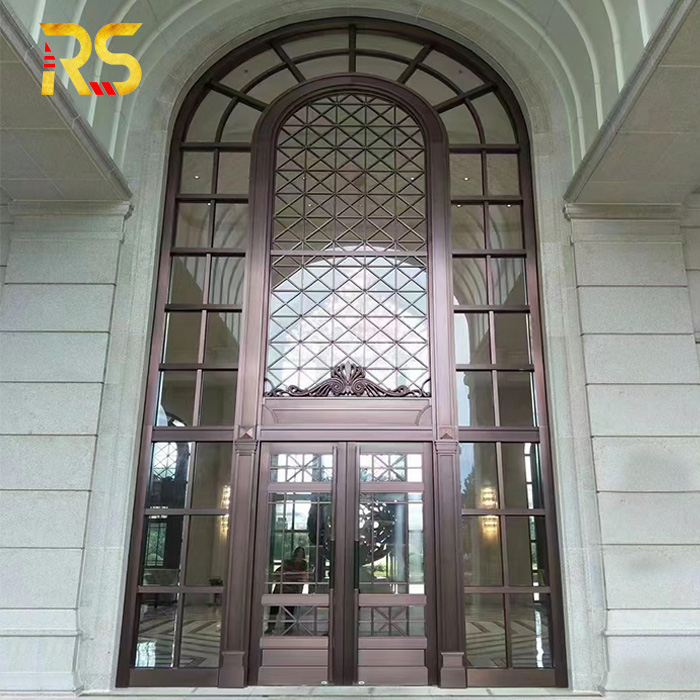 Foshan Stainless Steel Floor Spring Glass Door Exterior Front Entry Door Residential Luxury Front Double Entrance Door Design