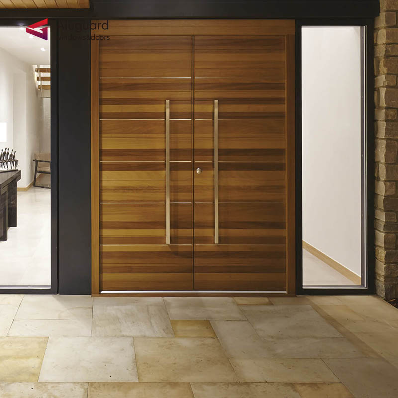 Modern Aluminum Pocket Style Front Entry Door Glass External Stone Panel Pivot Double Door for Exterior or Villa Application