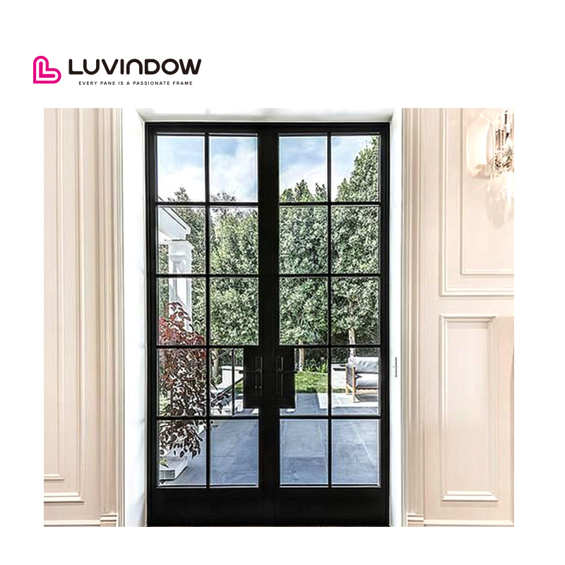 Shandong Supplier Price Of French Exterior Double Glass Metal Security Steel Wrought Iron Double Front Entry Doors