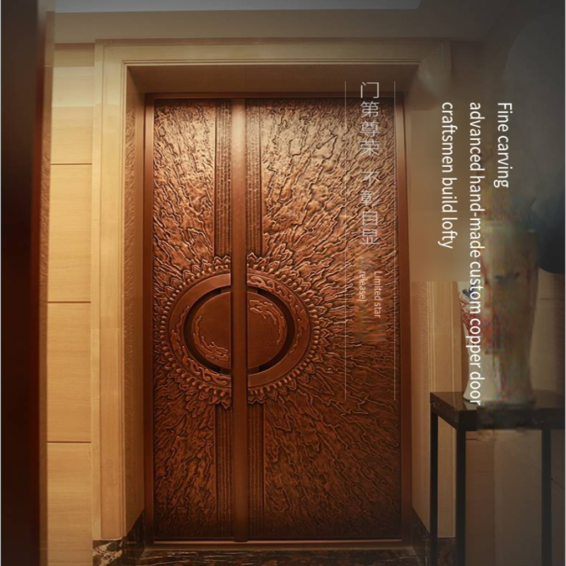 High-end Entry Door Luxury Copper Door Villa Anti-theft Smart Lock Automatic Pure Copper Double Entry Door