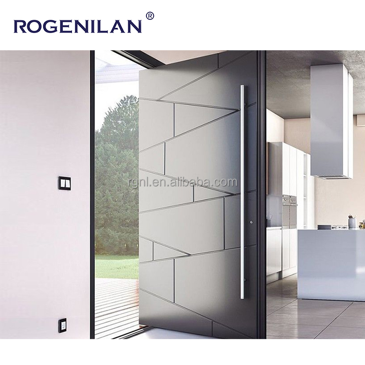 3D Carving Solid Security Aluminum Entry Exterior Entrance Doors Security Front Double Pivot Doors With Glass for Home