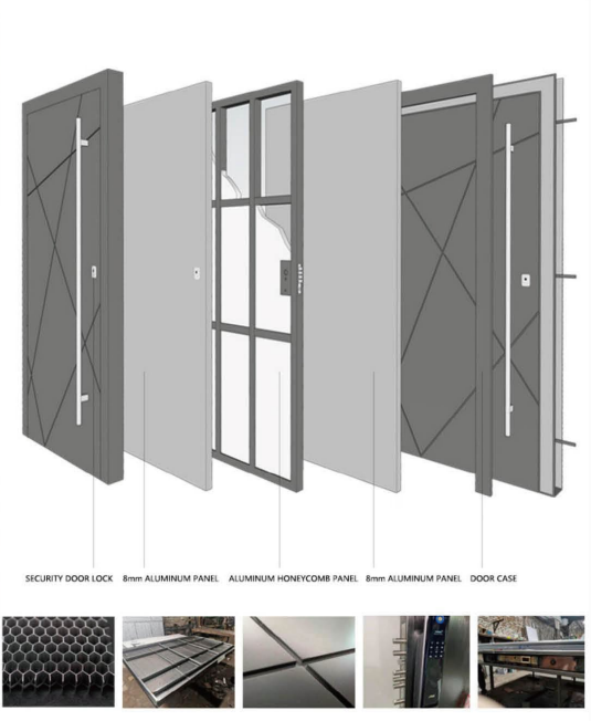 High Quality Luxury Modern Entrance Door for Villa Houses Anti-Theft Aluminum or Stainless Steel Alloy Design