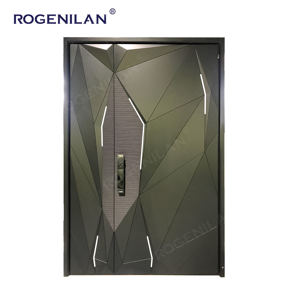 3D Carving Solid Security Aluminum Entry Exterior Entrance Doors Security Front Double Pivot Doors With Glass for Home