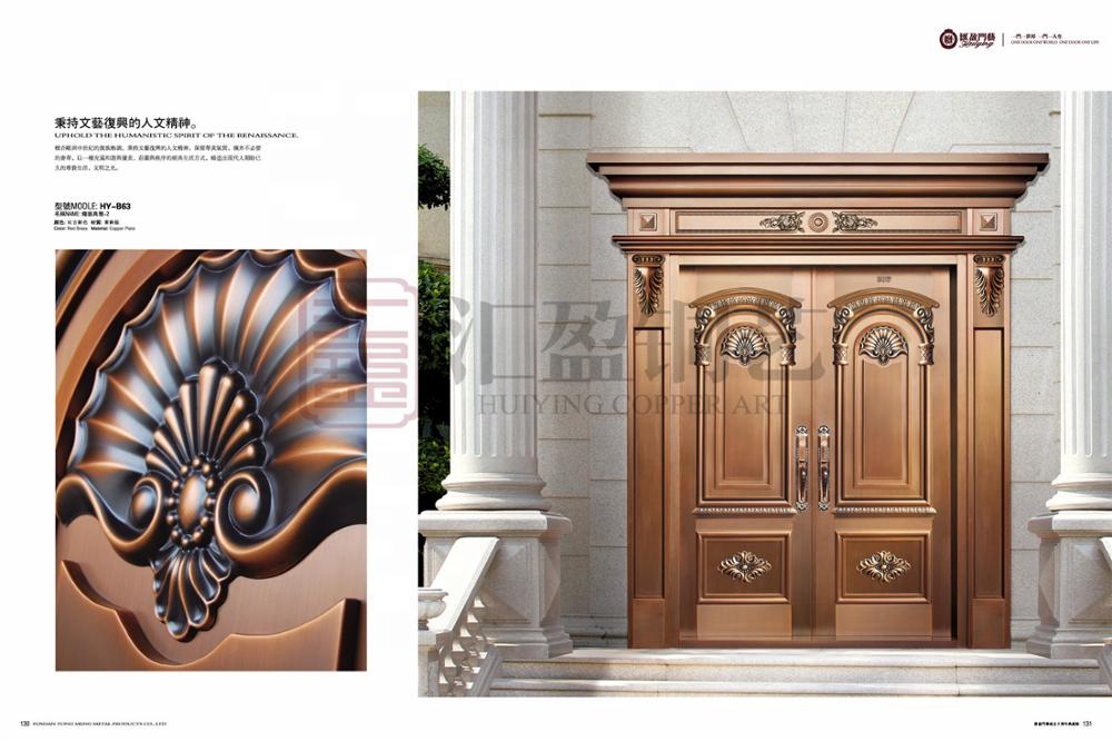Luxury House Entrance Front Door Design Real Copper Material Decorative Armored Security Doors