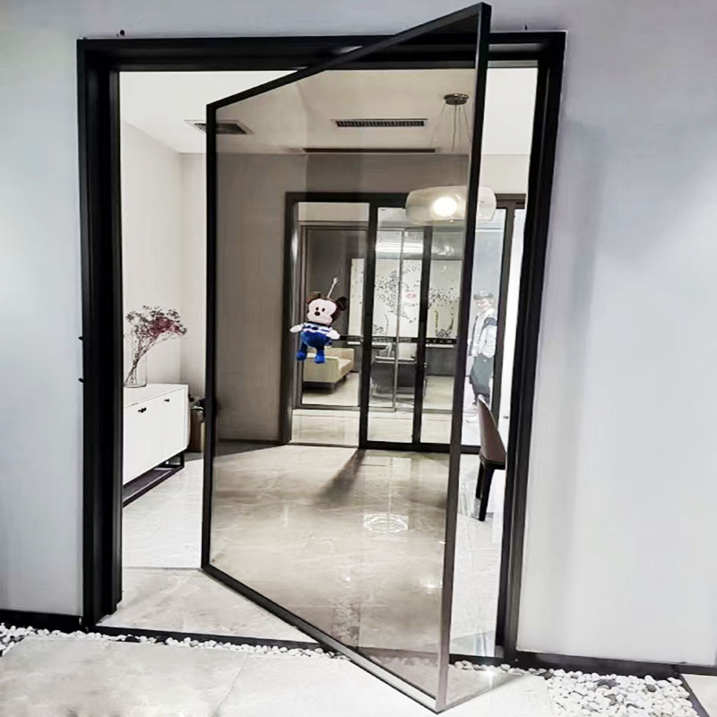 TW Modern Aluminum Front Security Tempered Glass Pivot Swing Door with Customized Colors and Kinlong Hardware for Villa