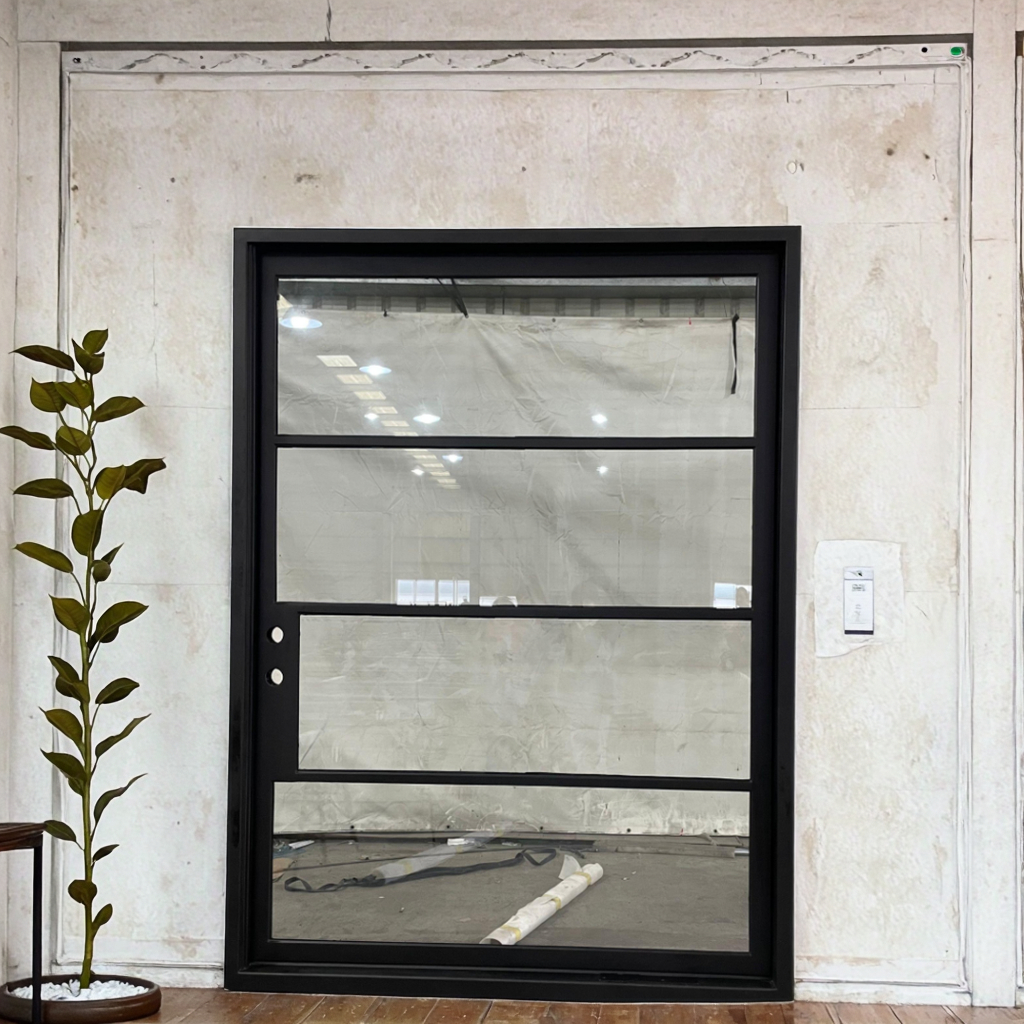 Scroll Iron 2025 Modern Entry Interior Exterior Main Front Wrought Iron Single Security Metal Glass Entrance Steel Pivot Door