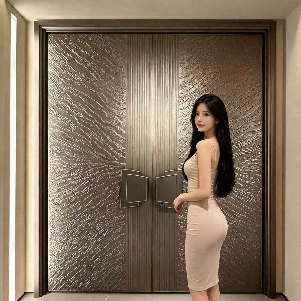 Extra Large Aluminum Pivot Entrance Door Custom Carved Design Modern Front Door with Smart Lock Option