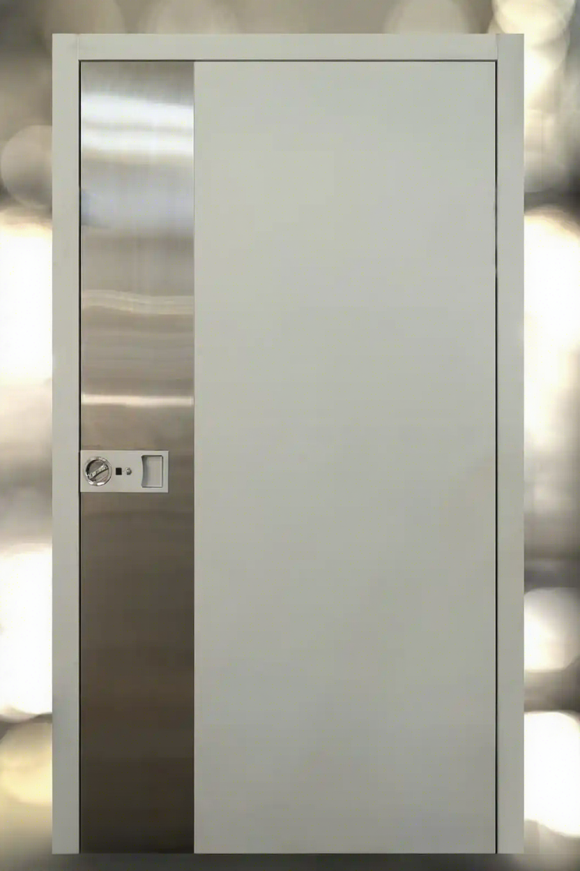 Modern Stainless Steel Armored Door | High-Security Minimalist Entry Door with 3-Year Warranty for Apartments &amp; Villas