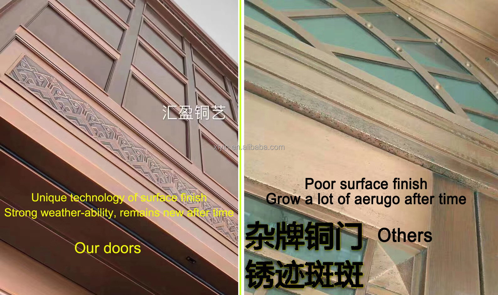 Luxury House Entrance Front Door Design Real Copper Material Decorative Armored Security Doors