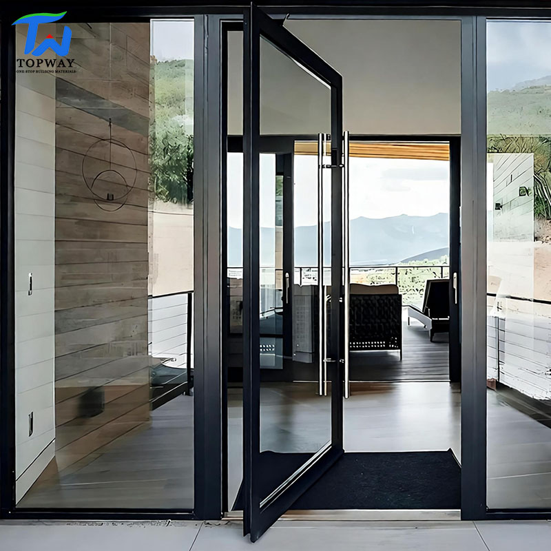 TW Modern Aluminum Front Security Tempered Glass Pivot Swing Door with Customized Colors and Kinlong Hardware for Villa