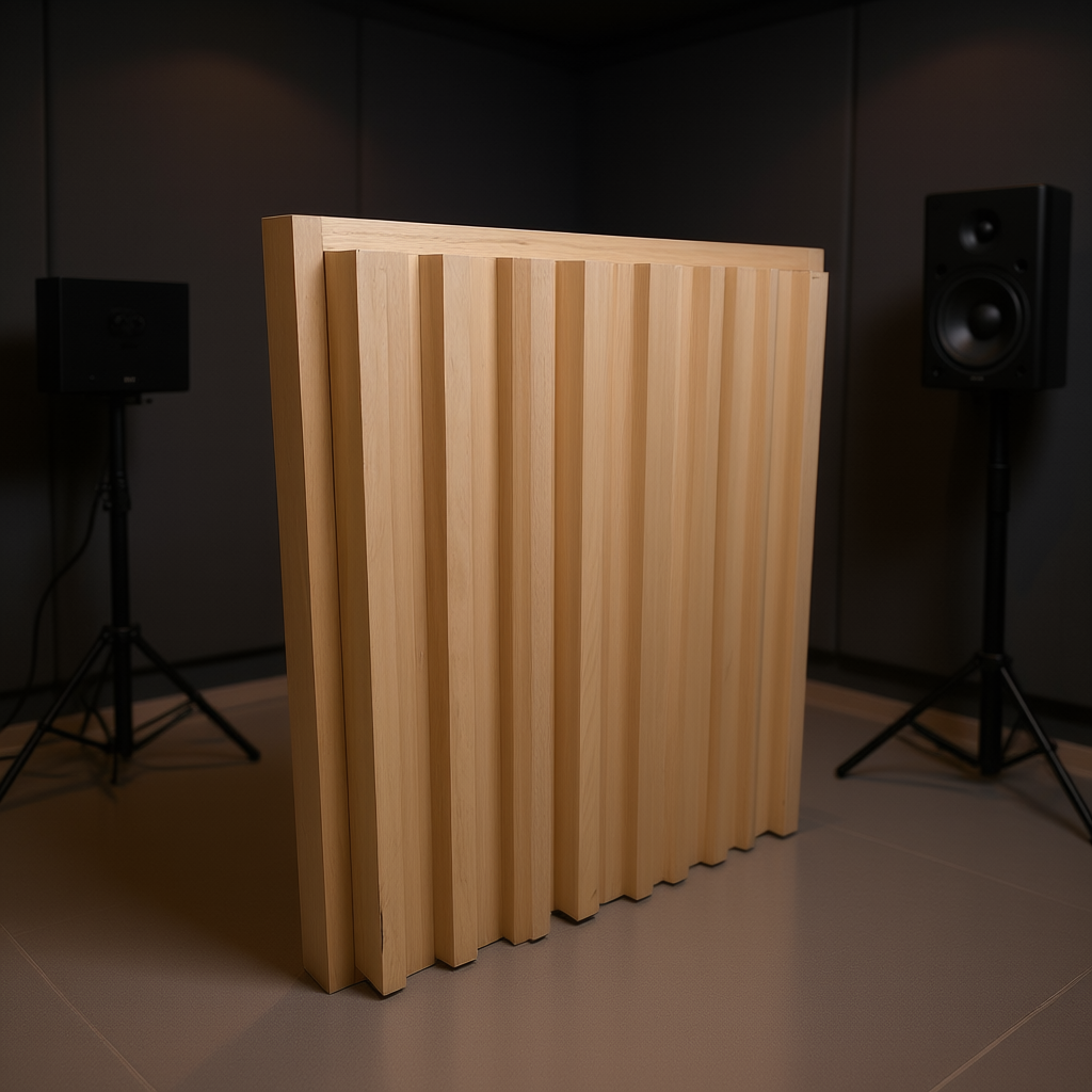 Skyline Diffuser Panel in Ayous Wood Sound Insulation Minimalist Design Acoustic Treatment for Studio Use