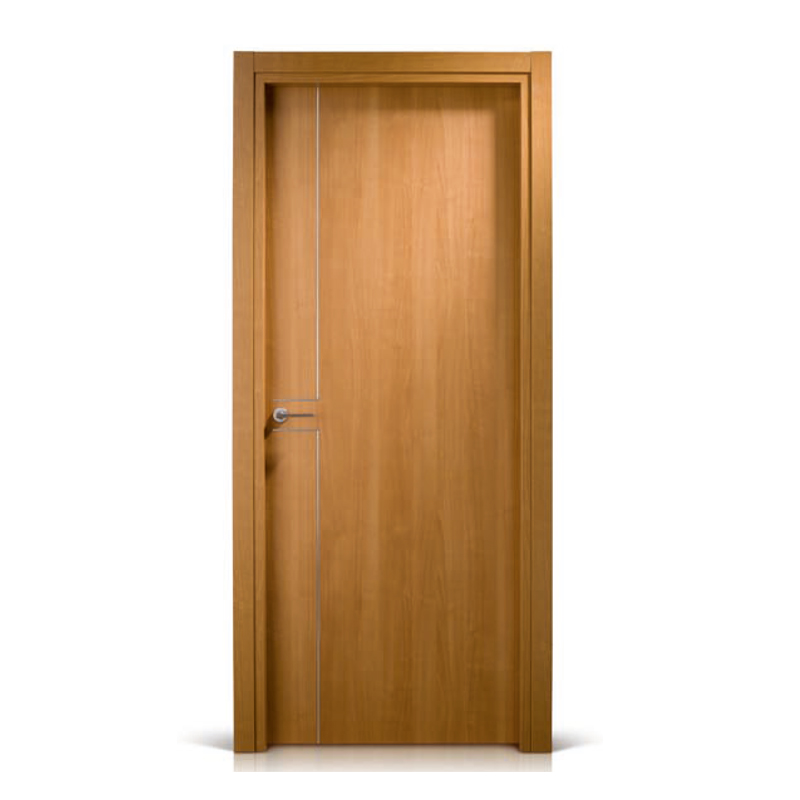 Engineered Wood Veneer MDF Laminated Metal Strip Decoration Single Swing Modern Flush Door