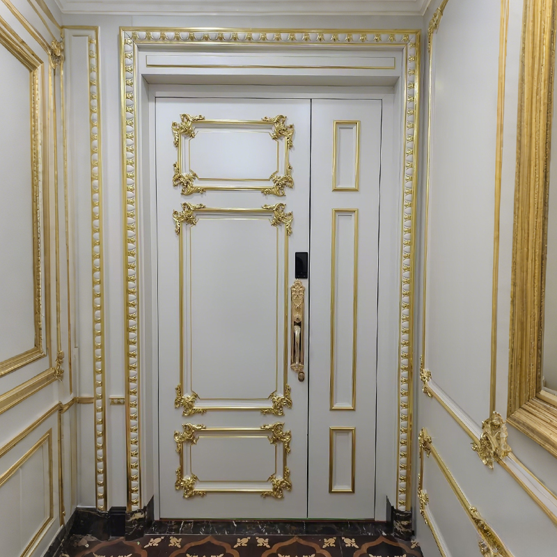 Soundproof Copper Wood Smart Double Door Hand Forged Copper Surface Custom Villa Entrance Security Door