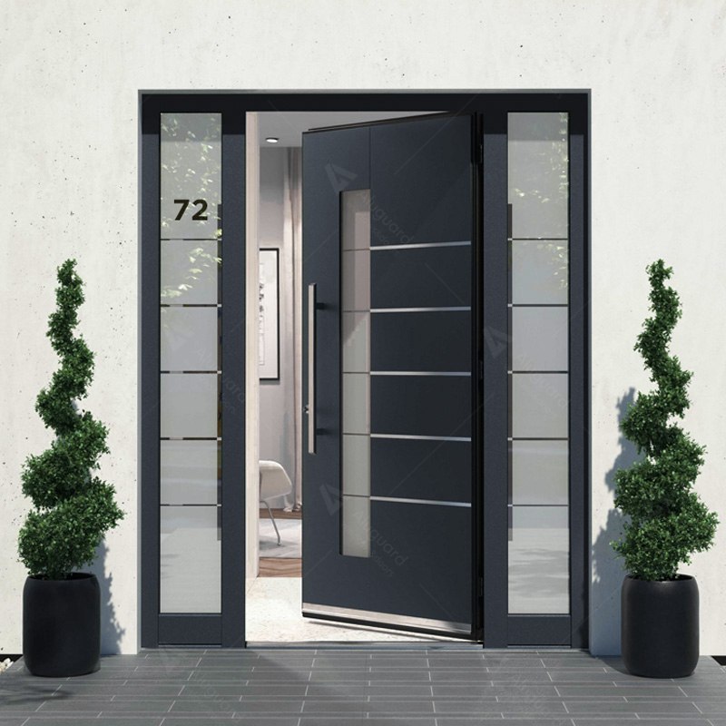 Modern Entrance Door Porte Metal Aluminum Glass Pivot Front Security Door Waterproof Thermal Insulation Porte Acier for Villa