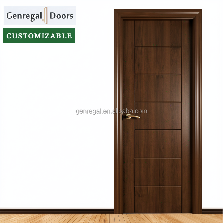 Customizable Walnut Painting Wooden Soundproof Door for Bedrooms Waterproof Contemporary Design Finished for Apartment Room