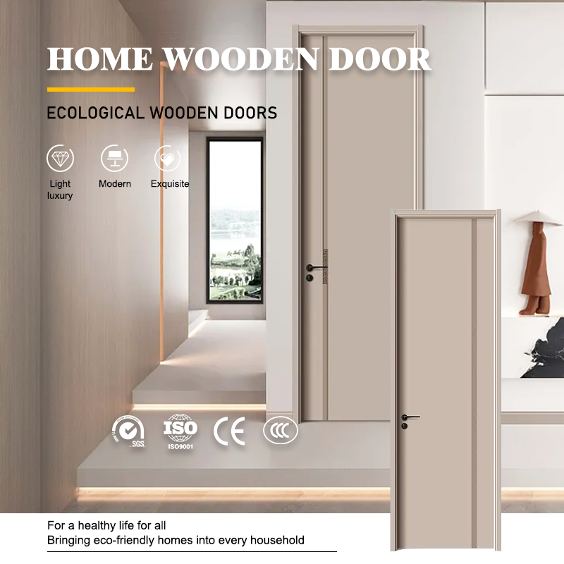 Natural Wood Veneer MDF Interior Door For Bedroom Living Room Modern Simple Design Household Internal Wooden Door Factory