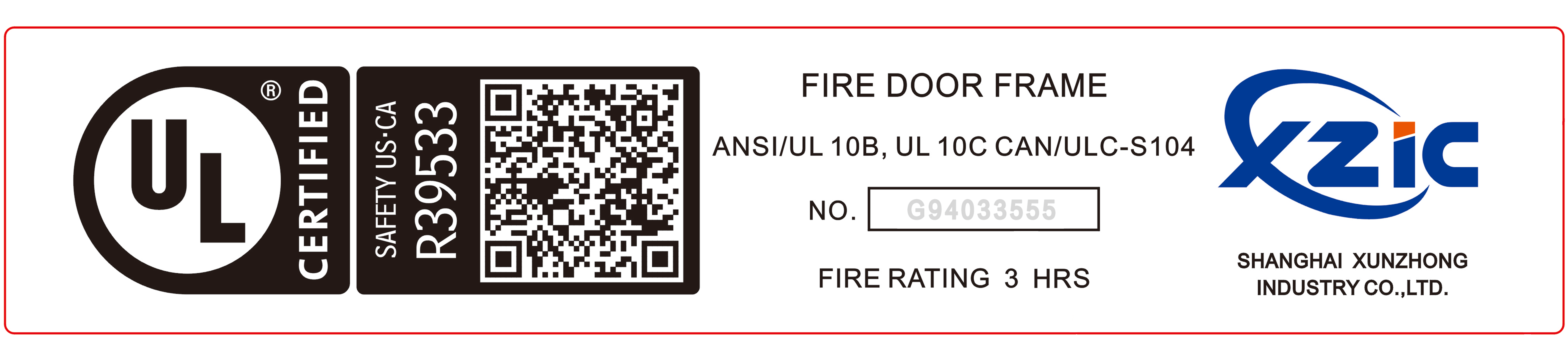 Steel fire door frame 3 hours label