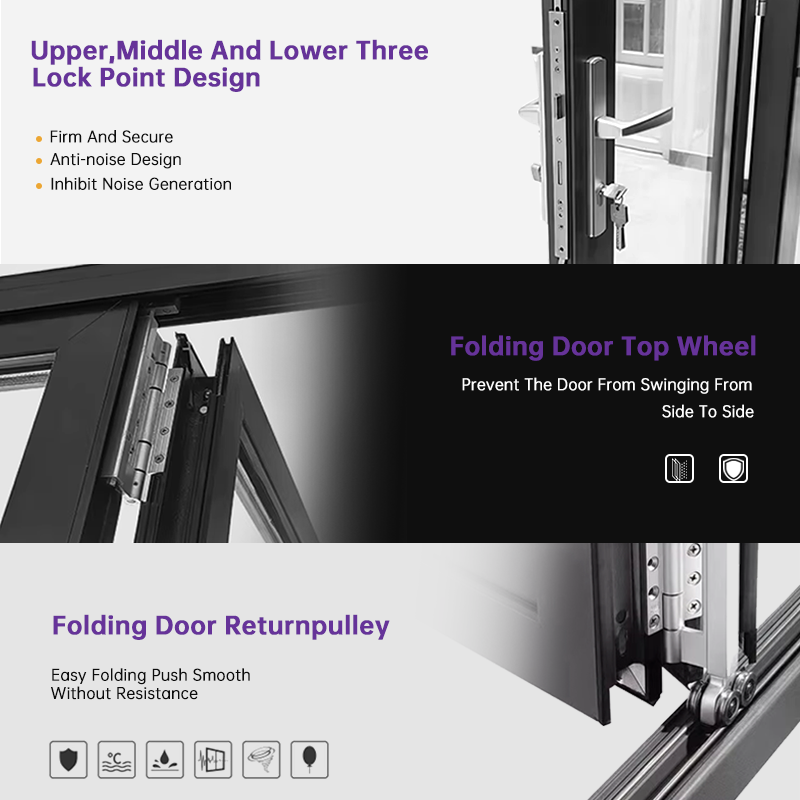 EOKO Smooth Sliding Aluminum Bi-fold Door For Patio Entrance Space Maximizing Weatherproof Folding Glass Doors Villa