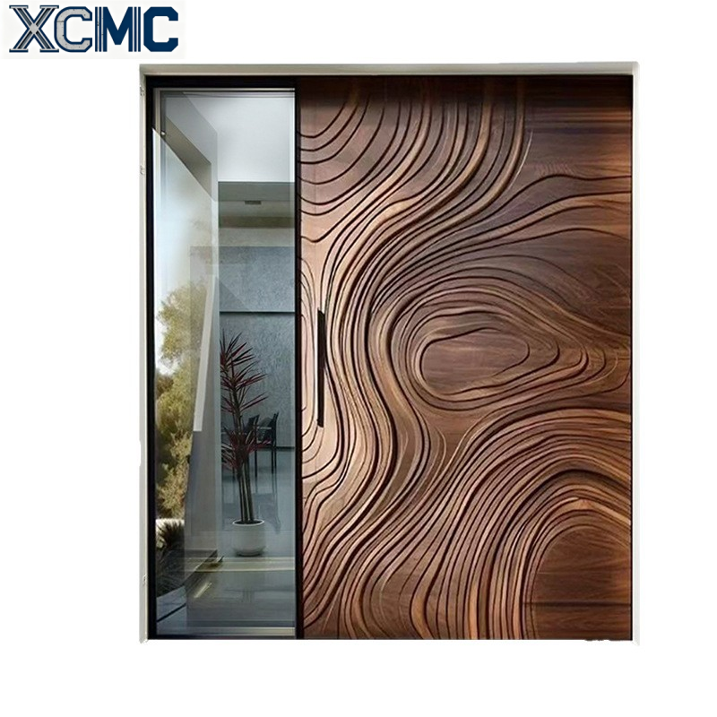 XCMC Modern Villa Hotel Exterior Front Door Aluminum Alloy Wood Glass Construction Pivot Security Design Water Resistant 5-Year