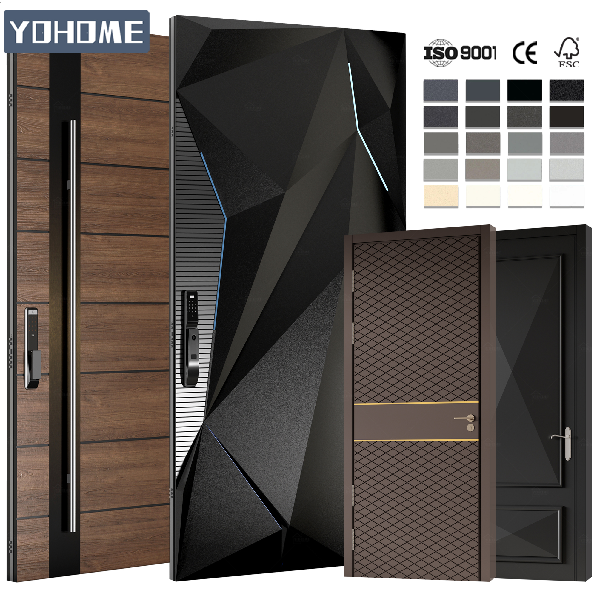 Yohome Villa Main Entrance Doors with Glass Aluminum Front Exterior Doors Modern Stainless Steel Residential Pivot Entry Doors