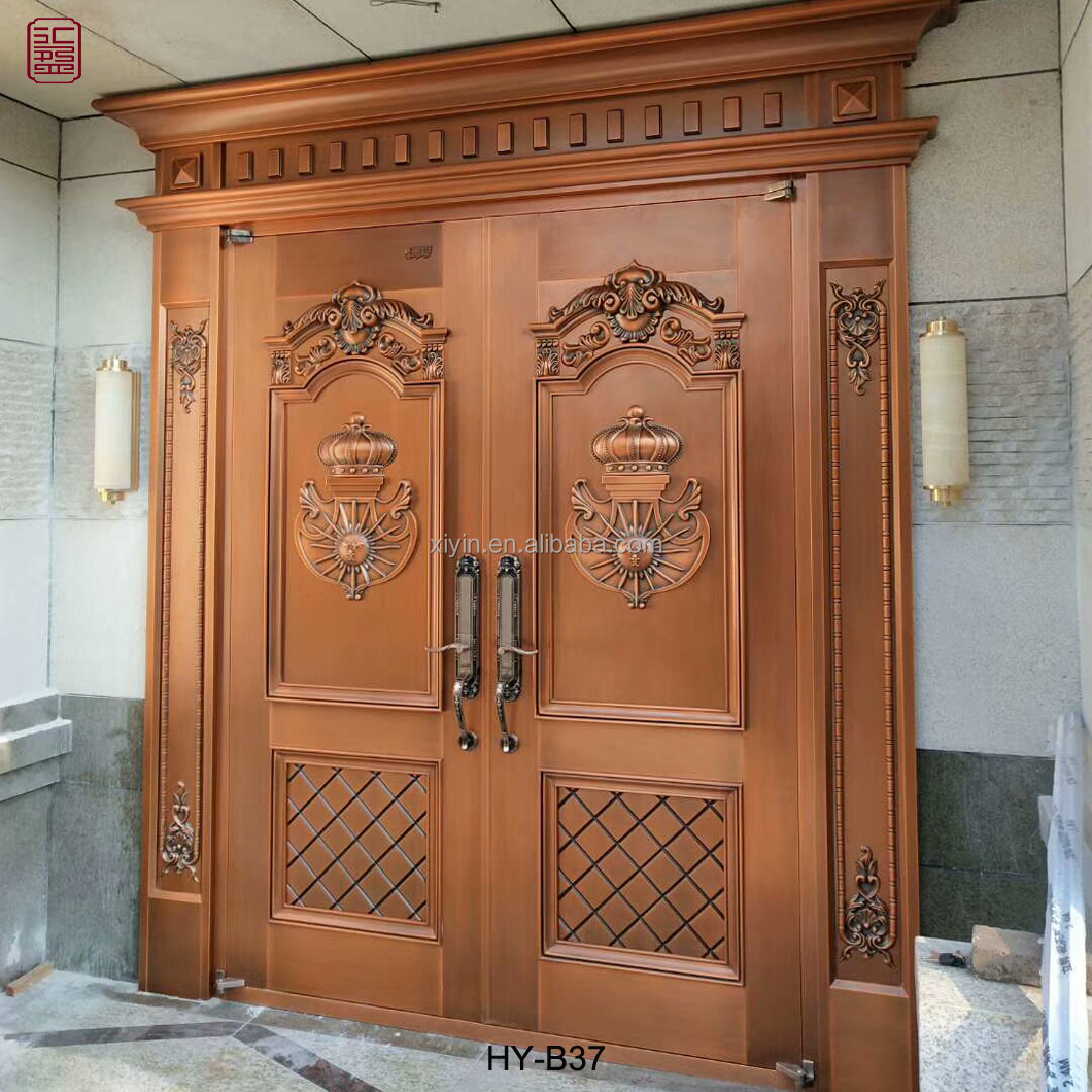 Luxury House Entrance Front Door Design Real Copper Material Decorative Armored Security Doors