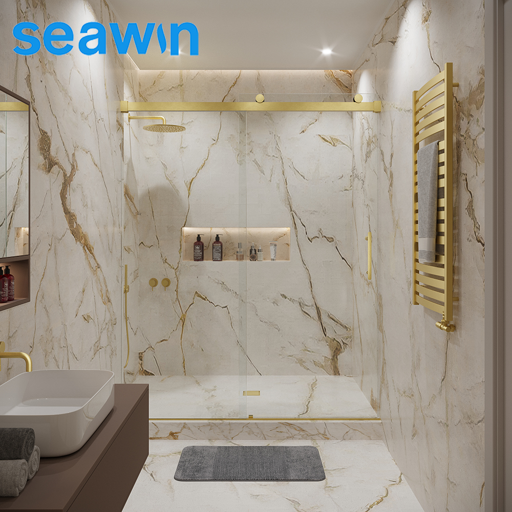 60 X 77 Polished Chrome Frameless Sliding Shower Door with Modern Design Concealed Tank Lifetime Warranty