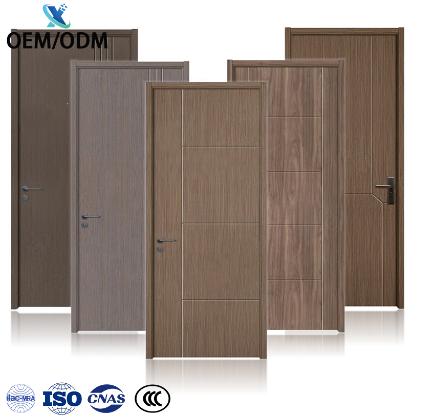 Waterproof Faced MDF PVC WPC Eco-friendly Sliding Soundproof Wood Veneer Door for Living Room Interior Use in Apartments Hotels