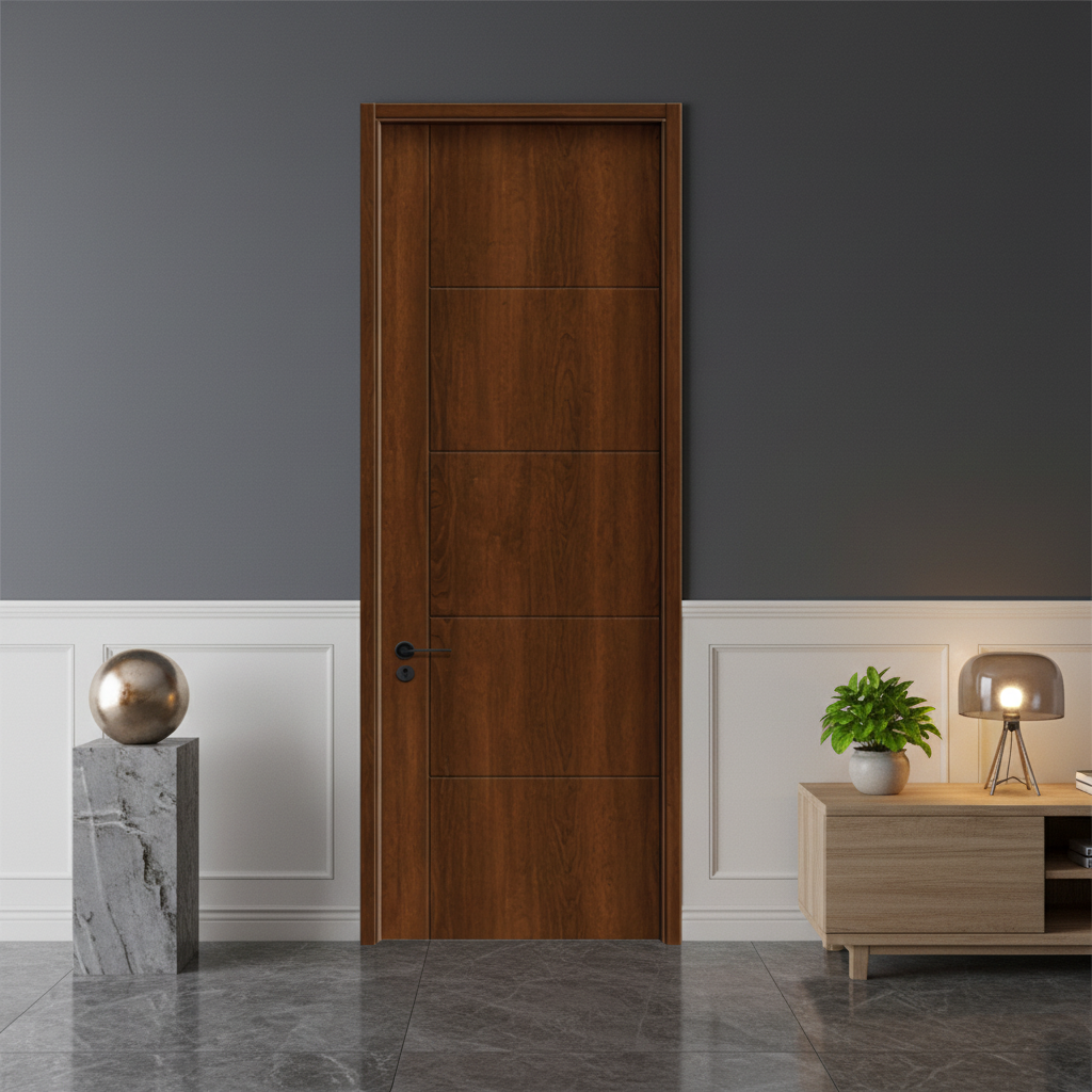 High Quality Contemporary Interior Full WPC PVC Door Wood Veneer Water Resistant Finished Screen Doors for Apartments Hotels