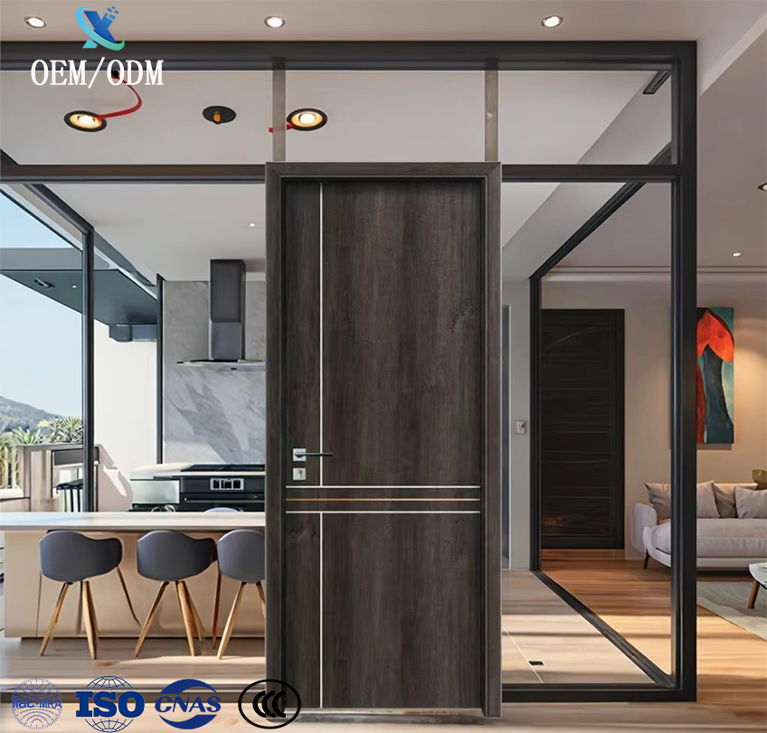 Waterproof Faced MDF PVC WPC Eco-friendly Sliding Soundproof Wood Veneer Door for Living Room Interior Use in Apartments Hotels
