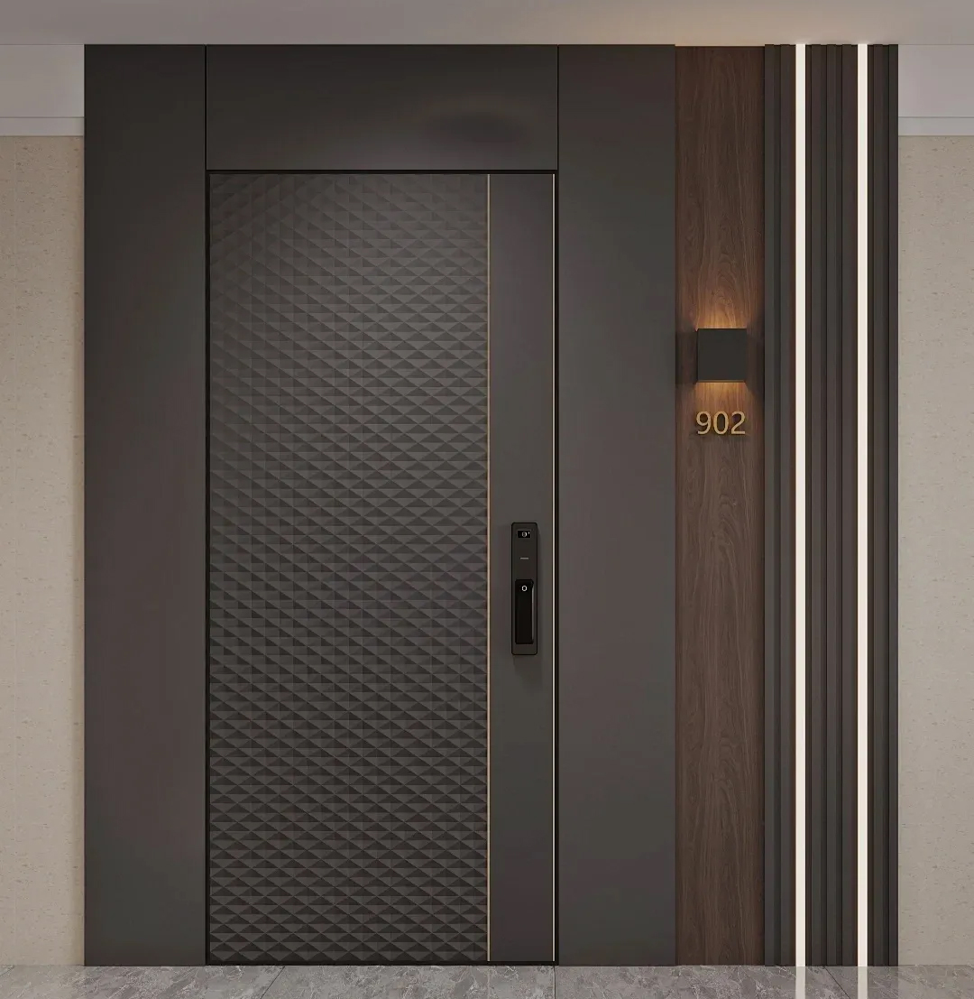 China Top Factory Modern American Design Entrance Exterior Bulletproof Security Metal Stainless Steel Front Pivot Door for Homes